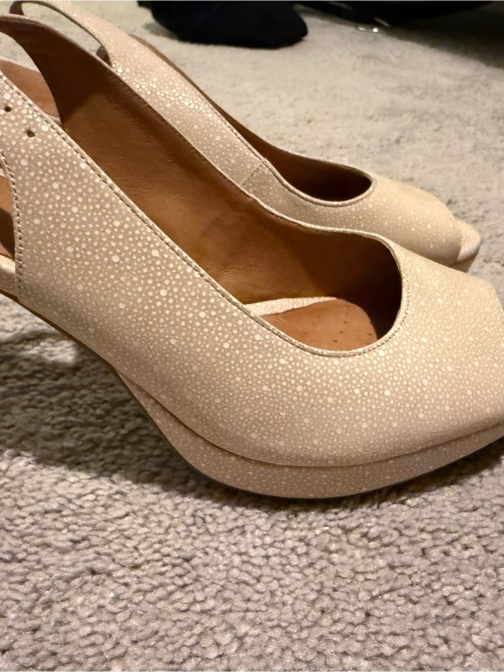 Clarks Peep-Toe Slingback Heels in Ivory with Subtle Sparkle - Picture 2 of 6